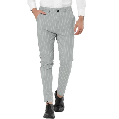 Lars Amadeus Men's Dress Striped Slim Fit Flat Front Business Trousers - Image 4
