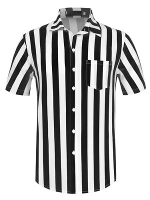 Lars Amadeus Men's Summer Vertical Striped Shirt Short Sleeves Button Up Color Block Stripe Shirt - Image 6
