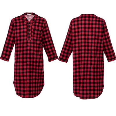 Men's Soft Cotton Flannel Sleep Shirt, Long Henley Night Shirt Pajamas - Image 2