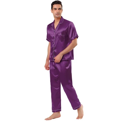 Lars Amadeus Men's Classic Satin Pajama Sets Short Sleeves Button Down Nightwear Sleepwears Loungewear Pjs - Image 10