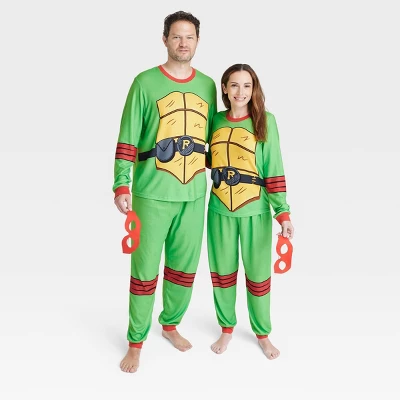 Adult Teenage Mutant Ninja Turtles Raphael Halloween Matching Family Pajama Set + Mask - Green - Image 3
