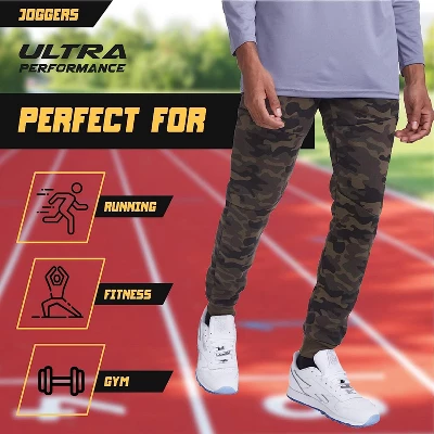 Ultra Performance Mens 3 Pack Fleece Active Tech Joggers | Active Bottoms With Zipper Pockets 3pk - Image 3