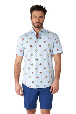 OppoSuits Men's Shirt - Short Sleeve Shirt Super Mario Icons - Blue - Image 2