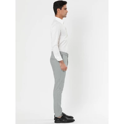 Lars Amadeus Men's Dress Striped Slim Fit Flat Front Business Trousers - Image 2