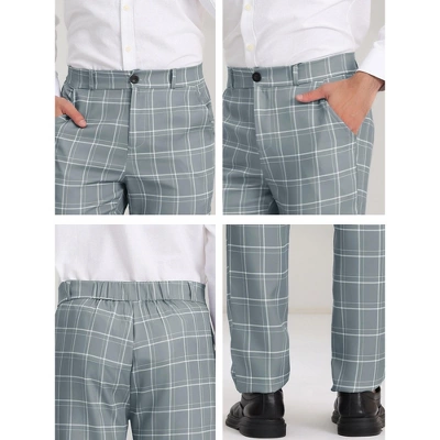 Lars Amadeus Men's Slim Fit Flat Front Plaid Business Formal Pants - Image 5