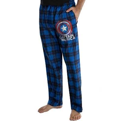 Marvel Mens' Captain America Shield Logo Plaid Pajama Lounge Pants Blue - Image 3