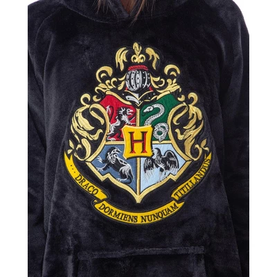 Harry Potter Hogwarts Adults Wearable Blanket Pullover Robe Mens' Womens' Black - Image 3