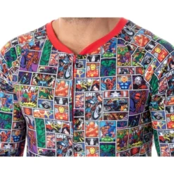 Marvel Unisex Adult Comic Character Grid Print One Piece Pajama Union Suit Multi