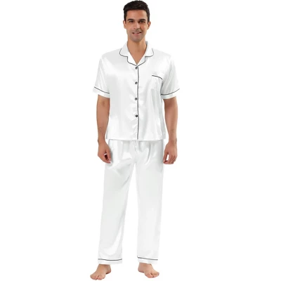 Lars Amadeus Men's Classic Satin Pajama Sets Short Sleeves Button Down Nightwear Sleepwears Loungewear Pjs - Image 9