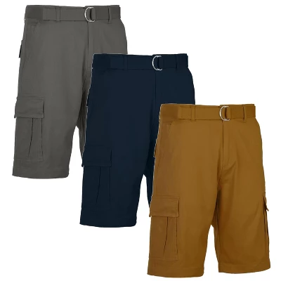 BLU ROCK Men's 3-Pack Cotton Flex Stretch Cargo Shorts With Belt - Image 12