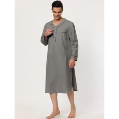 Lars Amadeus Men's Nightshirt Cotton Sleep Shirt Long Sleeves Henley Nightgown Sleepwear