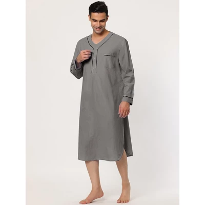 Lars Amadeus Men's Nightshirt Cotton Sleep Shirt Long Sleeves Henley Nightgown Sleepwear
