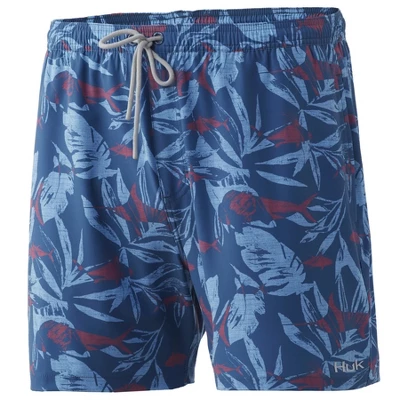 HUK Men's Pursuit Ocean Palm Volley Bathing Suit Swim Shorts - Image 5