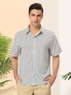 Lars Amadeus Men's Summer Striped Shirt Short Sleeves Casual Button Down Beach Shirts