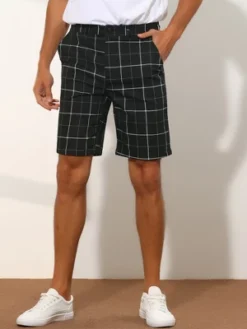 Lars Amadeus Men's Summer Flat Front Checked Chino Shorts