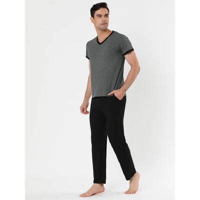 Lars Amadeus Men's Cotton Short Sleeves V Neck Top Bottoms Lounge Sleep Pajamas Sets - Image 3