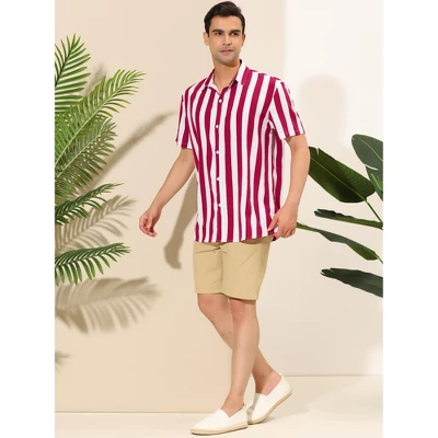 Lars Amadeus Men's Stripe Shirt Short Sleeved Color Block Button Down Beach Shirt - Image 3