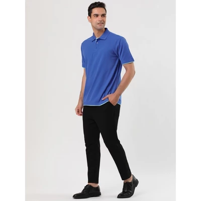Lars Amadeus Men's Summer Golf Shirt Contrast Color Short Sleeves Regular Fit Polo - Image 3
