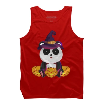Men's Design By Humans Cute Panda Mock Up Witch With Jack O Lantern Halloween T-Shirt By Thebeardstudio Tank Top - Image 7