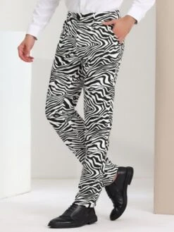Lars Amadeus Men's Flat Front Party Prom Animal Printed Pants