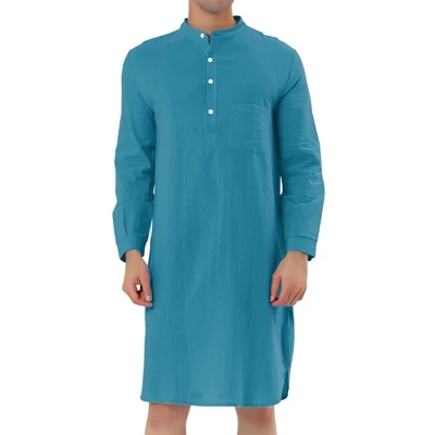 Lars Amadeus Men's Nightshirt Sleep Shirt Banded Collar Henley Shirt Pajamas Nightgown - Image 9