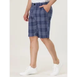 Lars Amadeus Men's Summer Plaid Slim Fit Flat Front Business Chino Shorts