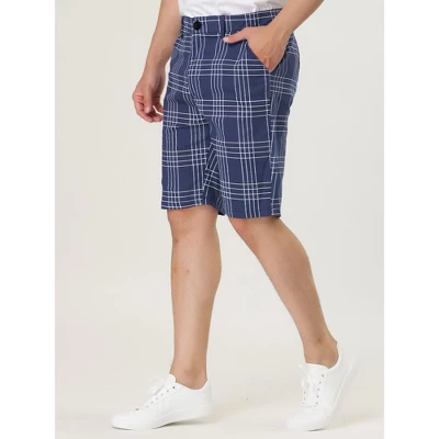 Lars Amadeus Men's Summer Plaid Slim Fit Flat Front Business Chino Shorts