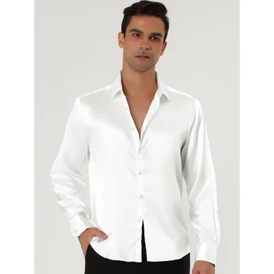 Lars Amadeus Men's Satin Point Collar Long Sleeve Button Down Slim Fit Dress Shirts - Image 2