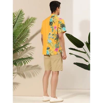 Lars Amadeus Men's Hawaiian Shirt Short Sleeves Summer Patchwork Floral Leaf Shirts - Image 4