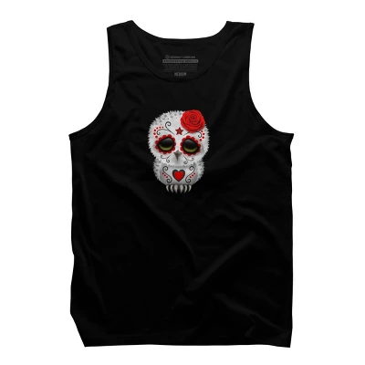 Men's Design By Humans Cute Red Day Of The Dead Sugar Skull Owl By Jeffbartels Tank Top - Image 4