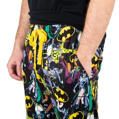 Batman Logos & DC Comics Characters All Over Print Mens Black Sleep Pajama Pants - Image 2