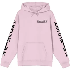 Dragon Ball Z Characters On Back With Kanji Sleeves Men's Pink Graphic Hoodie