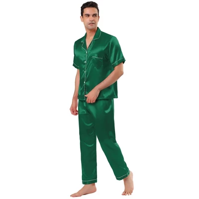 Lars Amadeus Men's Classic Satin Pajama Sets Short Sleeves Button Down Nightwear Sleepwears Loungewear Pjs - Image 12