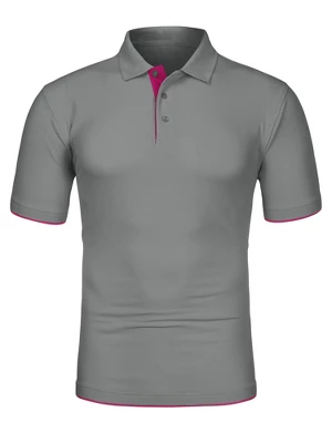 Lars Amadeus Men's Summer Golf Shirt Contrast Color Short Sleeves Regular Fit Polo - Image 8