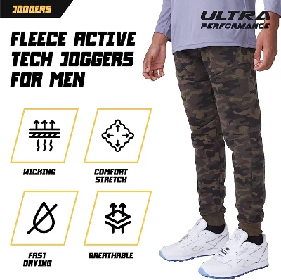 Ultra Performance Mens 3 Pack Fleece Active Tech Joggers | Active Bottoms With Zipper Pockets 3pk - Image 2