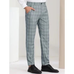 Lars Amadeus Men's Slim Fit Flat Front Plaid Business Formal Pants