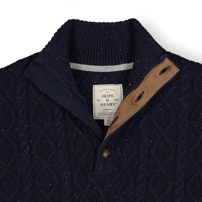 Hope & Henry Mens' Mock Neck Cable Sweater