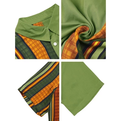 Lars Amadeus Men's Irregular Geometric Color Block Patchwork Button Down Short Sleeve Striped Shirts - Image 5