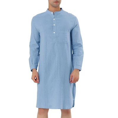 Lars Amadeus Men's Nightshirt Sleep Shirt Banded Collar Henley Shirt Pajamas Nightgown - Image 4
