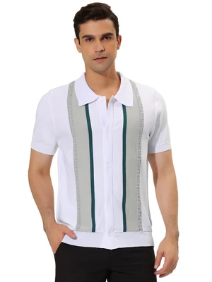 Lars Amadeus Men's Button Down Short Sleeve Vintage Golf Knit Polo Shirts - Image 5