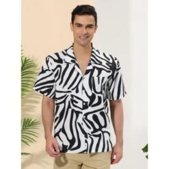 Lars Amadeus Men's Animal Print Shirt Short Sleeves Button Up Casual Print Shirts