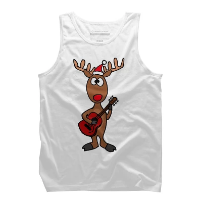 Men's Design By Humans Funny Cool Christmas Reindeer Playing The Guitar By SmileToday Tank Top - Image 6
