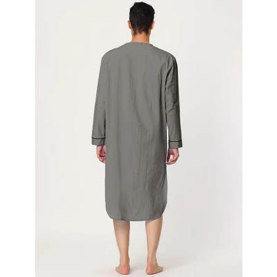 Lars Amadeus Men's Nightshirt Cotton Sleep Shirt Long Sleeves Henley Nightgown Sleepwear - Image 3