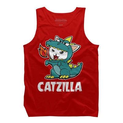 Men's Design By Humans Catzilla Halloween Costume Dragon Monster Kitten Cats Lover By Lenxeemyeu Tank Top - Image 5
