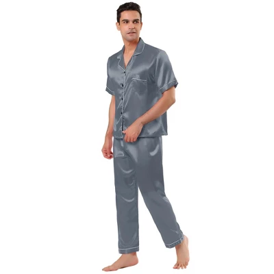 Lars Amadeus Men's Classic Satin Pajama Sets Short Sleeves Button Down Nightwear Sleepwears Loungewear Pjs - Image 14