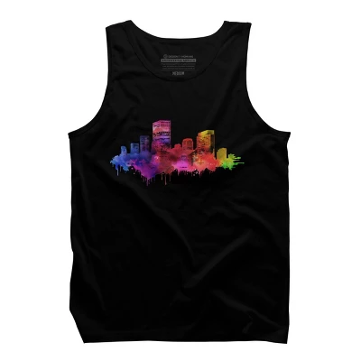 Men's Design By Humans Color Drip City Buildings By Hkartist Tank Top - Image 2