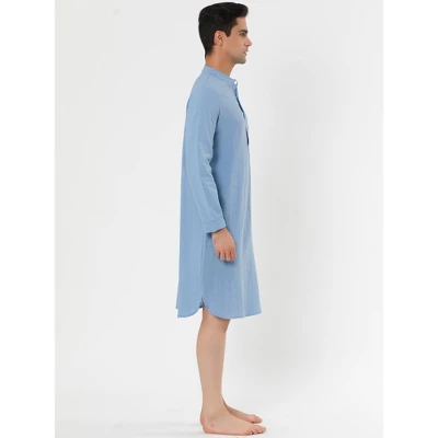 Lars Amadeus Men's Nightshirt Sleep Shirt Banded Collar Henley Shirt Pajamas Nightgown - Image 2