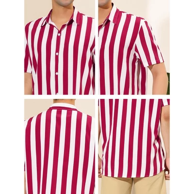 Lars Amadeus Men's Stripe Shirt Short Sleeved Color Block Button Down Beach Shirt - Image 5