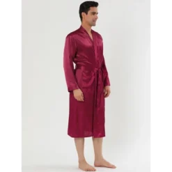 Lars Amadeus Mens Satin Robe Sleep Solid Nightdress Long Sleeve Sleepwear Pajama Dress Bathrobe