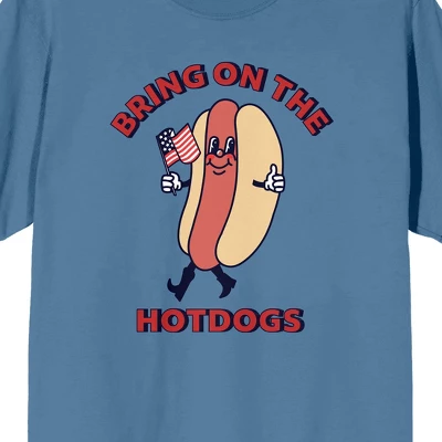 Bioworld Americana Bring On The Hot Dogs Crew Neck Short Sleeve Blue Fog Men's T-shirt